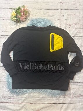 Vie + Riche Paris Velvet Logo Pocket Crewneck Sweatshirt